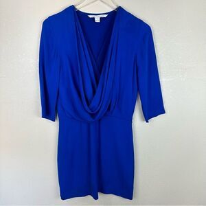Diane Von Furstenberg Size 2 Blue Silk Drape Mini Cocktail Dress